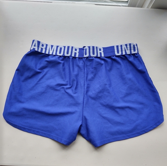 Under Armour Women's 3" Play Up Shorts Blue with Logo Waistband Size M - Picture 8 of 9